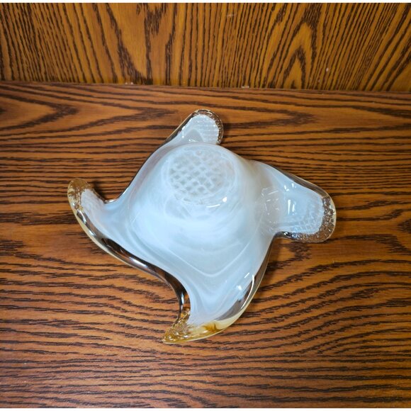 Vintage Hand-Blown Murano-Style Amber Glass Bowl With Freeform Ruffled Edges - Picture 7 of 8